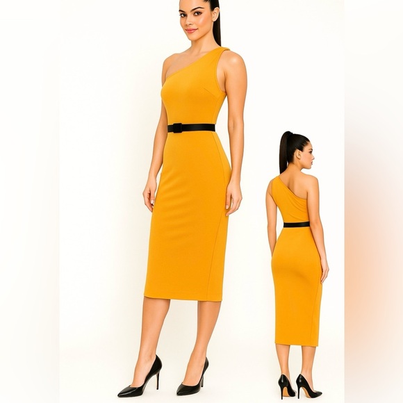 ANTONIO MELANI Orange Black One Shoulder Cocktail Dress - Picture 15 of 15